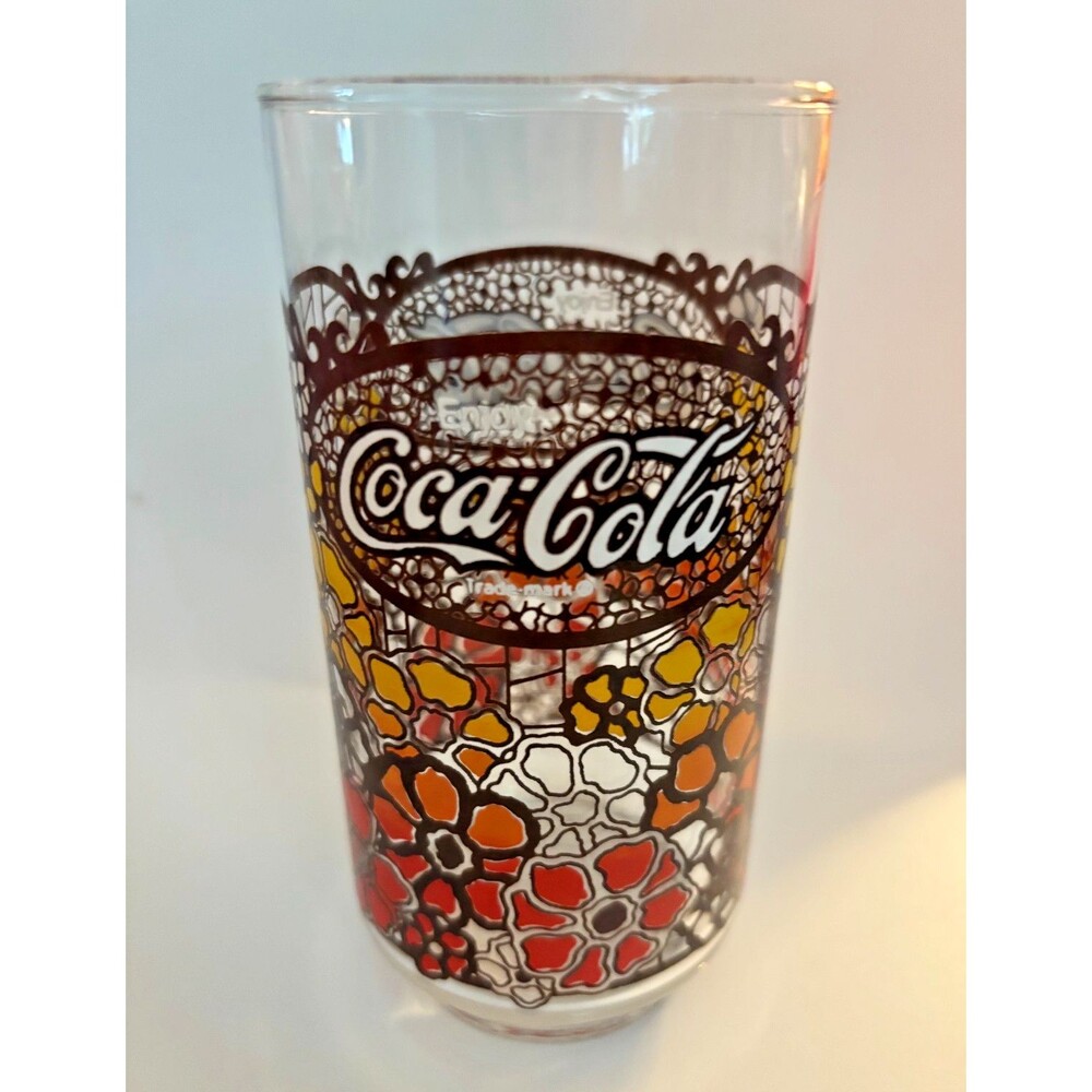 1970s Coca Cola Drinking Glass Retro Flower Power Floral Vintage Collector Soda